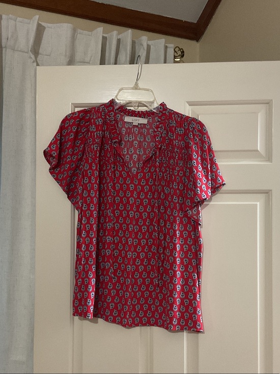 LOFT Tops - LOFT Red Short-Sleeve V-Neck Printed Blouse